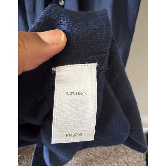 NWT J Jill Love Linen Navy Blue Shirt Dress Button Front Tie Pockets Midi XL - Picture 12 of 13